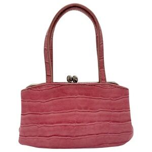 Vintage Y2K Pink Faux Croc Mini Frame Handbag Kiss Lock Top Handle Bag
